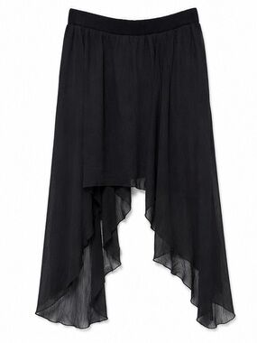 Y2K Royal Love Black Asymmetrical Handkerchief Hem Chiffon Skirt | Size Large